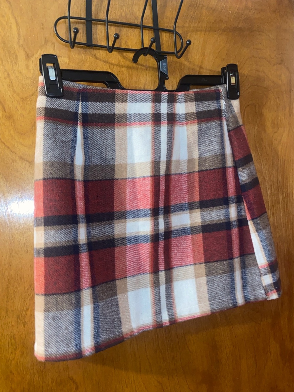 SHEIN Red, Tan and Cream Plaid Mini Skirt Size Small